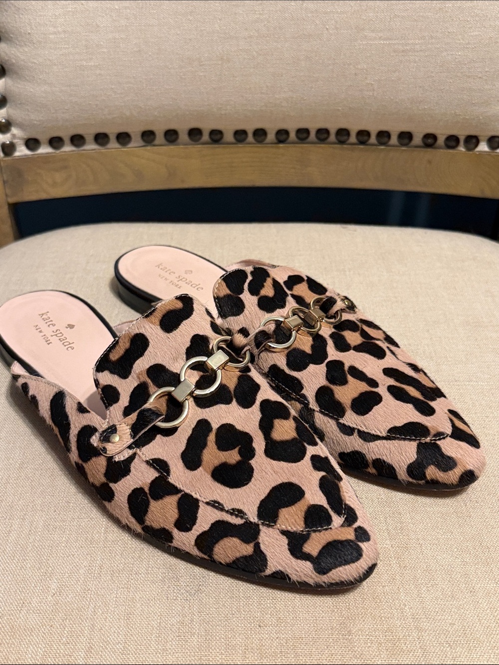 kate spade Calf-Fur Leopard-Print Slides/Mules. size 10M